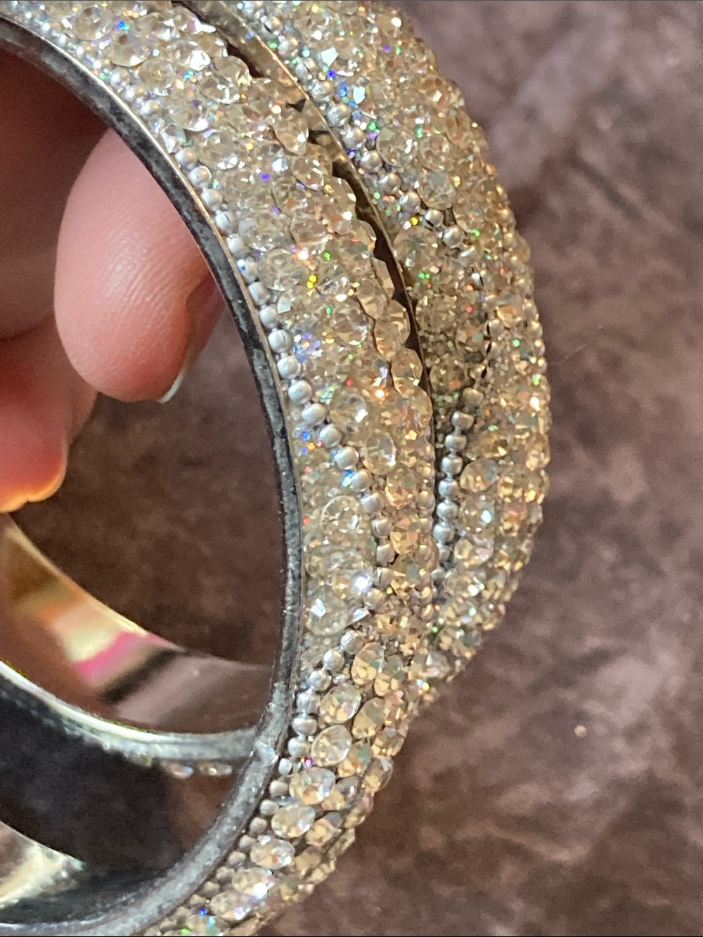Crystal Pave & Bead Silver-Tone Bangle Bracelet - Sparkling White - Picture 5 of 6